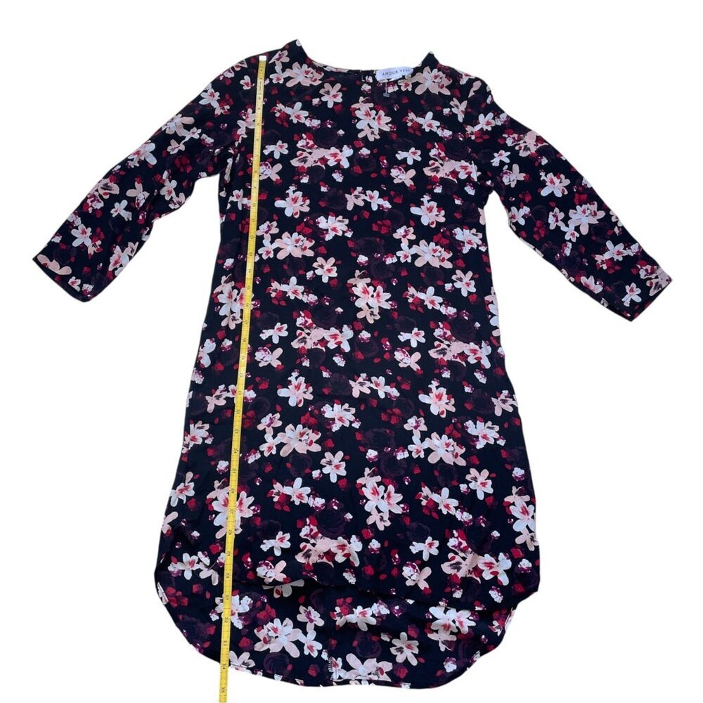 Amour Vert 100% Silk Floral Mini Shift Dress Black XS - Picture 8 of 8